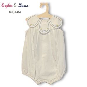 Sophie and Lucas Petal Collar Romper with Floral Embroidered Details